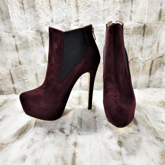 Luichiny Sexy Burgundy Wine 6" High Heels Platform Ankle Boots - Picture 4 of 8